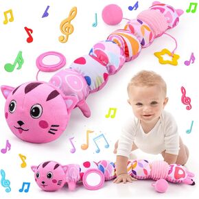 Infant Baby Toys 0 to 12 Months, Stuffed Animal Tummy Time Toys Sensory Toys with Crinkle, Rattles, Textures and Mirror Gifts for Newborn Boys Girls Toddlers, Caterpillar Musical Toys (Green)