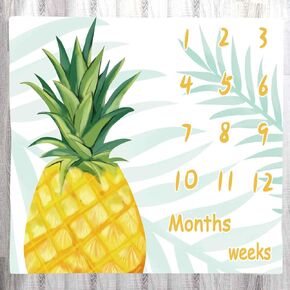Baby Age Blanket, Yellow Fruit Pineapple Baby Monthly Milestone Blanket Baby Growth Chart Memory Blanket, 48x40 Inch Nursery Baby Swaddle Blanket BTXTLY84