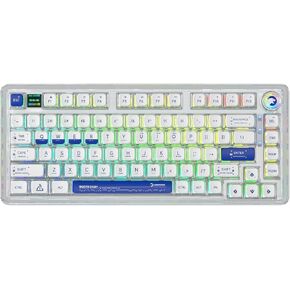GAMEPOWER Gasket Pro 75% Mechanical Gaming Keyboard, Triple Mode, 81 Keys, Knob Switch, Macro, 3000mah, 60M Click Linear Blue switches, Wired/2.4G/Bluetooth 5.1, RGB Backlit, LCD Screen, Transparent