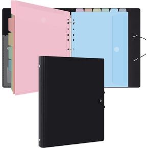 Uquelic 3 Ring Binder with 12 Binder Pocket Folders, Letter Size, Color Binder Pouch for Important Paper Files, Documents, Photos, Letters, Cards (Clear) in Kuwait