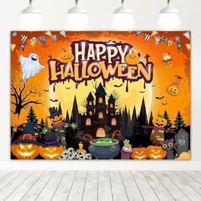 Mocsicka Happy Halloween Backdrop Purple Spooky Pumpkin Happy Halloween Background Ghost Horror Moon Night Kids Halloween Party Decorations Photo Booth Props (Purple, 5x3ft)