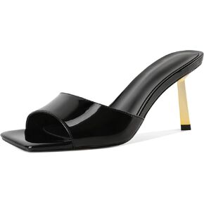 Mettesally Women High Heels Sandals Square Open Toe Slippers Stilettos Slide Fashion Mule Sandals 3.4 Inches