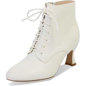 Ankle Boots for Women High Heel Pointed Toe Ankle Boots Lace up Side Zipper Kitten Heels