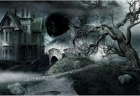 الفينيل 10x8ft خلفيات عيد الهالوين للتصوير الفوتوغرافي زخارف حفلة عيد الهالوين في الهواء الطلق قلعة مخيفة خلفية شجرة قديمة للصور شبح قبر قبر هالوين حفلة صور كشك استوديو الدعائم in Kuwait