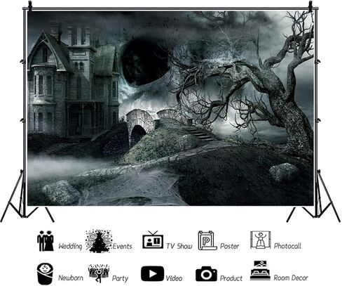 الفينيل 10x8ft خلفيات عيد الهالوين للتصوير الفوتوغرافي زخارف حفلة عيد الهالوين في الهواء الطلق قلعة مخيفة خلفية شجرة قديمة للصور شبح قبر قبر هالوين حفلة صور كشك استوديو الدعائم in Kuwait