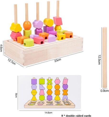 Montessori Wooden Beads Sequencing Toy Set, 2 in 1 Wooden Color Shape Sorters Toys, Geometric Shape Matching Stacking Box Game, Preschool Learning Toys for Kids Boy Girl Toddler 3 4 5 Years in Saudi Arabia
