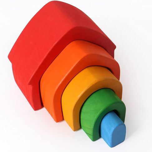 Wooden Rainbow Stacking Toys, 12 Pcs Wood Building Blocks Set Wooden Building Blocks Nesting Puzzles, Early Matching Educational Learning Montessori Toys for Kids 3 4 5 6 Years and Up in Saudi Arabia