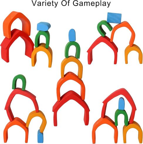 Wooden Rainbow Stacking Toys, 12 Pcs Wood Building Blocks Set Wooden Building Blocks Nesting Puzzles, Early Matching Educational Learning Montessori Toys for Kids 3 4 5 6 Years and Up in Saudi Arabia