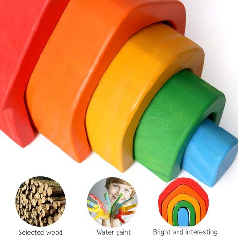 Wooden Rainbow Stacking Toys, 12 Pcs Wood Building Blocks Set Wooden Building Blocks Nesting Puzzles, Early Matching Educational Learning Montessori Toys for Kids 3 4 5 6 Years and Up in Saudi Arabia