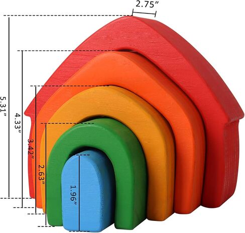 Wooden Rainbow Stacking Toys, 12 Pcs Wood Building Blocks Set Wooden Building Blocks Nesting Puzzles, Early Matching Educational Learning Montessori Toys for Kids 3 4 5 6 Years and Up in Saudi Arabia