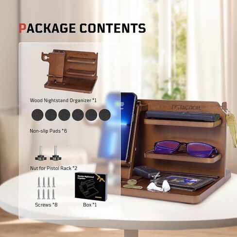 Nightstand Organizer, Wood Phone Docking Station with Adjustable Rack, Bedside Desk Organizer, EDC Tray for Men, Dads, Husbands – Ideal for Anniversaries and Birthdays - Dark Brown in Saudi Arabia
