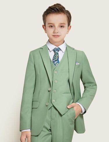Plavict Boys' Suits Slim Fit 5 Pcs, Adjustable Waist, Boys Formal Suit Kids Black Suit in Saudi Arabia