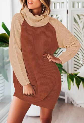 Pink Queen Women's Loose Turtleneck Oversize Long Pullover Sweater Dress in Kuwait