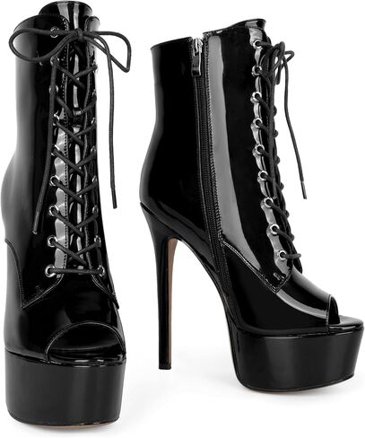 YODEKS Women Ankle Boots Platform Stiletto Heel Boots Peep Toe Booties Side Zipper 6'' Sexy Boots For Club Dance Size 6-12 in Saudi Arabia