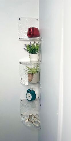 3 Tier Acrylic Corner Shelf Floating Wall Mount Clear Storage Organizer with Transparent Reflective Glass Sheet Books Cosmetic Makeup Jewlery Perfume Photo Living Room Bathroom Kitchen Office in Saudi Arabia