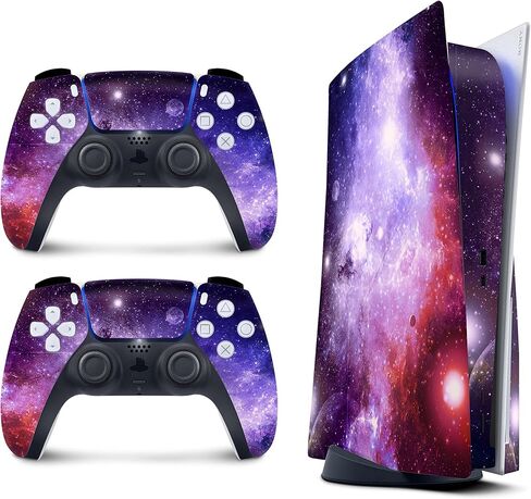 PS5 Purple Galaxy Skin لوحدة التحكم PlayStation 5 و2 وحدات تحكم، ملصقات لاصقة من الفينيل 3M من الفينيل 3M غطاء ملتف كامل (إصدار القرص) (إصدار القرص) in Saudi Arabia