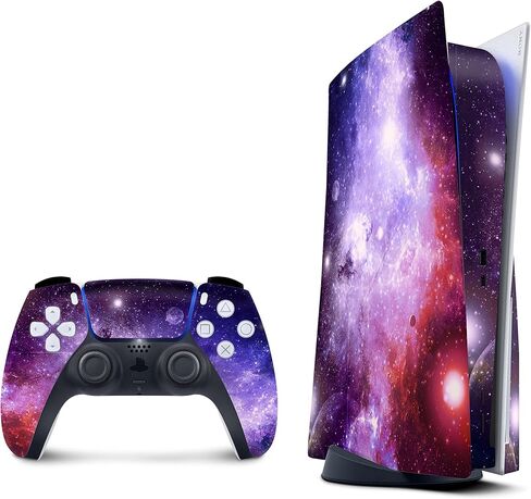 PS5 Purple Galaxy Skin لوحدة التحكم PlayStation 5 و2 وحدات تحكم، ملصقات لاصقة من الفينيل 3M من الفينيل 3M غطاء ملتف كامل (إصدار القرص) (إصدار القرص) in Saudi Arabia