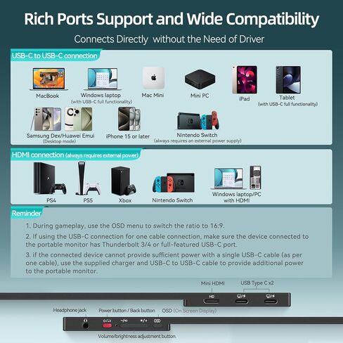 Intehill Portable Monitor Touchscreen, 4k Anti-Glare 13.4" 3840*2400 IGZO Portable Computer Monitor, 10-Point Multi-Touch, HDR, sRGB 100%, Built-In Speakers,Dual Usb-C HDMI For Laptop Mac Phone Ps5. in Saudi Arabia
