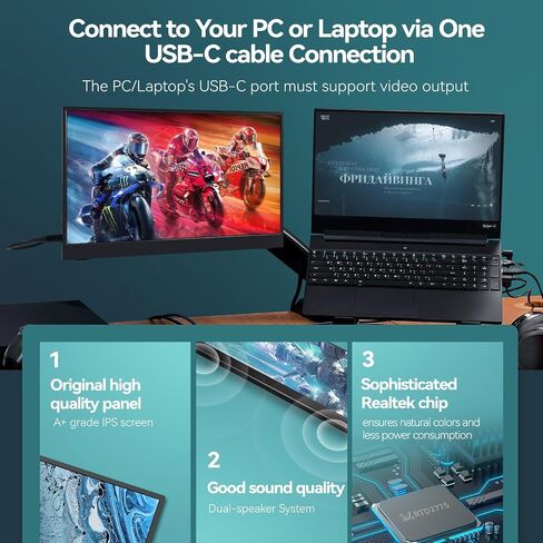 Intehill Portable Monitor Touchscreen, 4k Anti-Glare 13.4" 3840*2400 IGZO Portable Computer Monitor, 10-Point Multi-Touch, HDR, sRGB 100%, Built-In Speakers,Dual Usb-C HDMI For Laptop Mac Phone Ps5. in Saudi Arabia