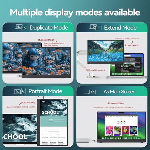 Intehill Portable Monitor Touchscreen, 4k Anti-Glare 13.4" 3840*2400 IGZO Portable Computer Monitor, 10-Point Multi-Touch, HDR, sRGB 100%, Built-In Speakers,Dual Usb-C HDMI For Laptop Mac Phone Ps5. in Saudi Arabia
