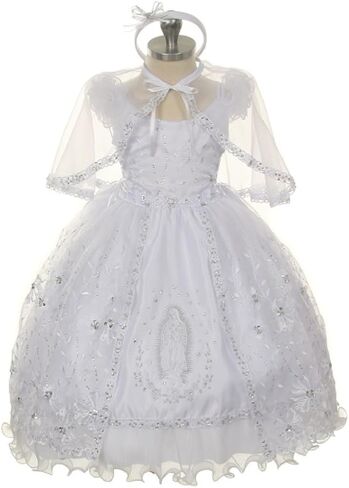 BluNight Collection Virgin Mary Embroidery Off Shoulder Baby Infant Girl Baptism Christening Dress in Saudi Arabia