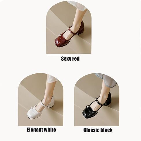 Women's Patent Leather Pearl Monk Strap Chunky Heel Mary Janes Fashion Square Toe Ankle Strap Mid Block Heel Business Formal Pumps Grace Wedding Prom Party Dress Shoes in Saudi Arabia