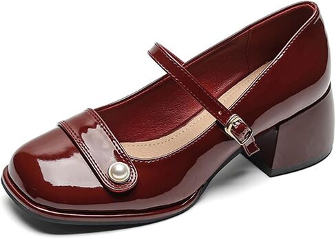 Women's Patent Leather Pearl Monk Strap Chunky Heel Mary Janes Fashion Square Toe Ankle Strap Mid Block Heel Business Formal Pumps Grace Wedding Prom Party Dress Shoes in Saudi Arabia