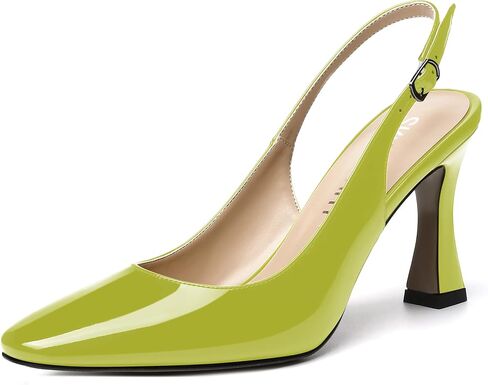 SKYSTERRY Women's Slingback Square Toe Patent Casual Dating Slip On Spool High Heel Pumps Shoes 3.3 Inch in Kuwait