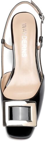 WAYDERNS Women's Square Toe Slingback Metal Rectangle Buckle Patent Wedge Low Heel Pumps Shoes 2 Inch in Saudi Arabia