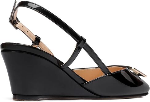 WAYDERNS Women's Square Toe Slingback Metal Rectangle Buckle Patent Wedge Low Heel Pumps Shoes 2 Inch in Saudi Arabia