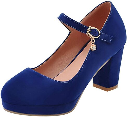 Agodor Women's Chunky Heel Mary Jane Lolita Platform Shoes Suede Round Toe Block Heel Pumps in Saudi Arabia