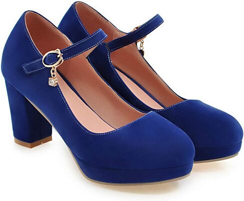 Agodor Women's Chunky Heel Mary Jane Lolita Platform Shoes Suede Round Toe Block Heel Pumps in Saudi Arabia