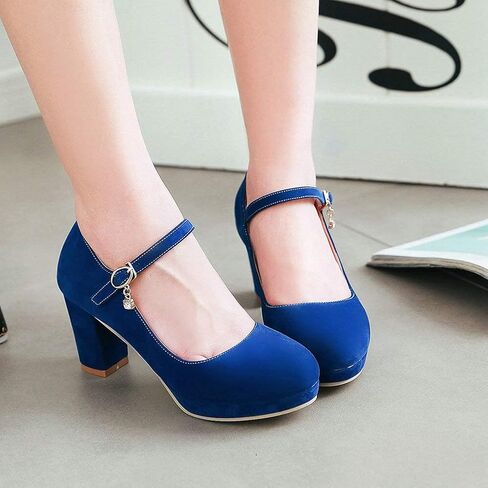 Agodor Women's Chunky Heel Mary Jane Lolita Platform Shoes Suede Round Toe Block Heel Pumps in Saudi Arabia