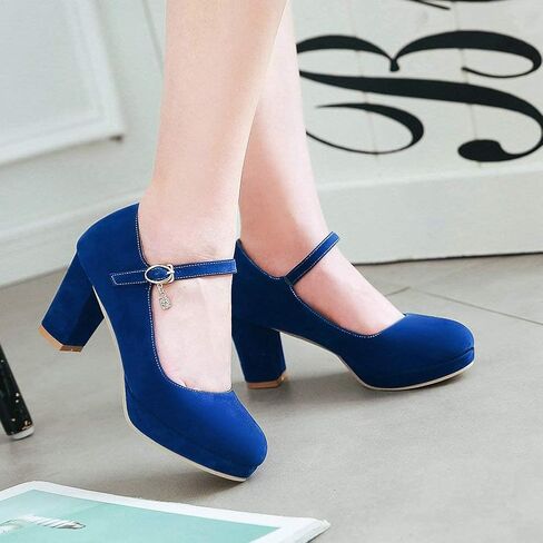 Agodor Women's Chunky Heel Mary Jane Lolita Platform Shoes Suede Round Toe Block Heel Pumps in Saudi Arabia
