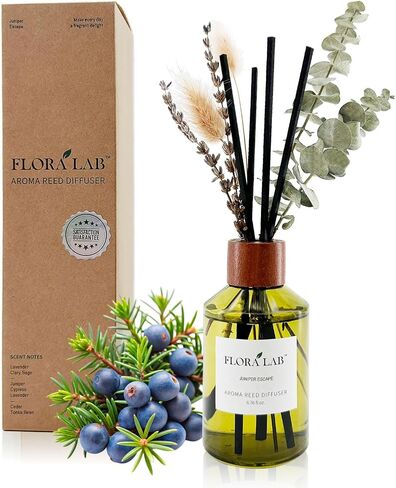 Scented Diffuser Set with Sticks and Real Dried Flowers, 6.7oz (200ml) Eucalyptus & Rosemary, Long-Lasting Fragrance, Natural Design, Perfect for Home & Bathroom, Shelf Decor, Ideal Gift in Saudi Arabia