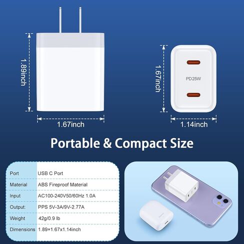 Fast Samsung Charger Block USB C 25W Dual Port Android Charger Type C Phone Wall Plug for Galaxy A35 A15 5G A25 S24 Ultra,Z Fold 6 Flip 6,S23 A14,Motorola Razr 2024 Razr+ Edge Moto G Stylus 5G Power in Saudi Arabia