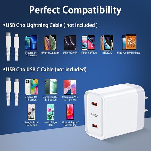 Fast Samsung Charger Block USB C 25W Dual Port Android Charger Type C Phone Wall Plug for Galaxy A35 A15 5G A25 S24 Ultra,Z Fold 6 Flip 6,S23 A14,Motorola Razr 2024 Razr+ Edge Moto G Stylus 5G Power in Saudi Arabia