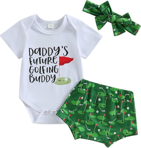 Newborn Baby Golf Outfit Girl Boy Daddy's Future Golfing Buddy Funny Romper T-shirt Golf Pants 3Pcs Fall Clothes Set in Kuwait