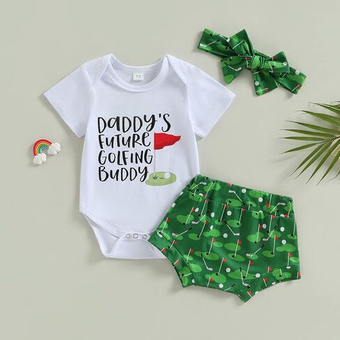 Newborn Baby Golf Outfit Girl Boy Daddy's Future Golfing Buddy Funny Romper T-shirt Golf Pants 3Pcs Fall Clothes Set in Kuwait