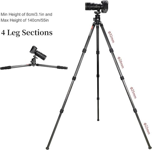 حامل ثلاثي من الألياف SUNWAYFOTO T3240CM لكاميرا الفيديو وزن التصوير الفوتوغرافي في الهواء الطلق مضاد للماء، تحميل 55.0 رطل in Saudi Arabia