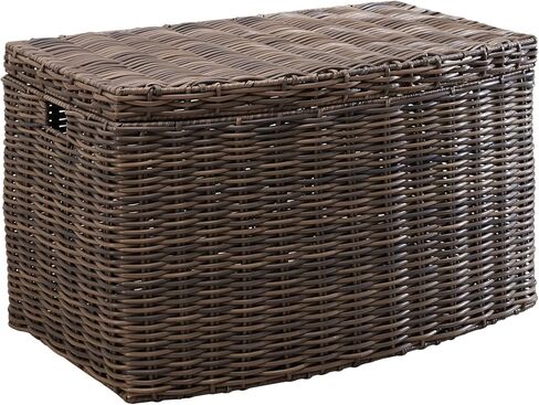 Joseph Rectangular Curve Resin Woven Wicker Trunk with Handles - For Clothes, Towels, Toys, Magazine Storage and Home Decoration (24" x 14" x 15" - Chocolate Brown) in Saudi Arabia