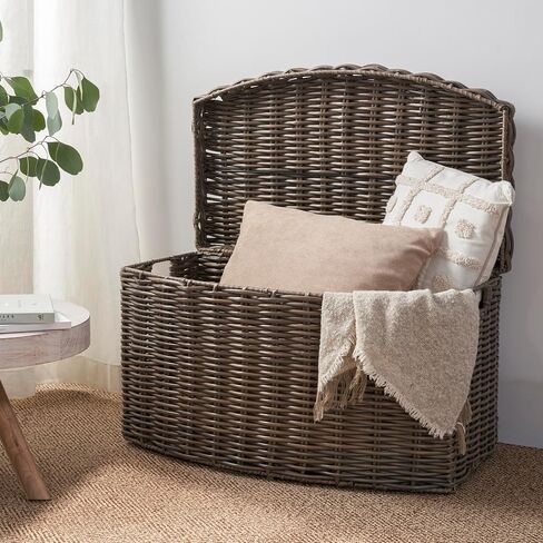 Joseph Rectangular Curve Resin Woven Wicker Trunk with Handles - For Clothes, Towels, Toys, Magazine Storage and Home Decoration (24" x 14" x 15" - Chocolate Brown) in Saudi Arabia