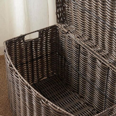 Joseph Rectangular Curve Resin Woven Wicker Trunk with Handles - For Clothes, Towels, Toys, Magazine Storage and Home Decoration (24" x 14" x 15" - Chocolate Brown) in Saudi Arabia