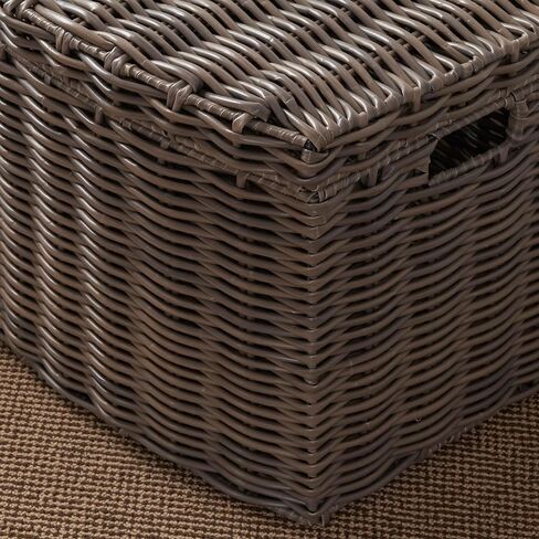 Joseph Rectangular Curve Resin Woven Wicker Trunk with Handles - For Clothes, Towels, Toys, Magazine Storage and Home Decoration (24" x 14" x 15" - Chocolate Brown) in Saudi Arabia