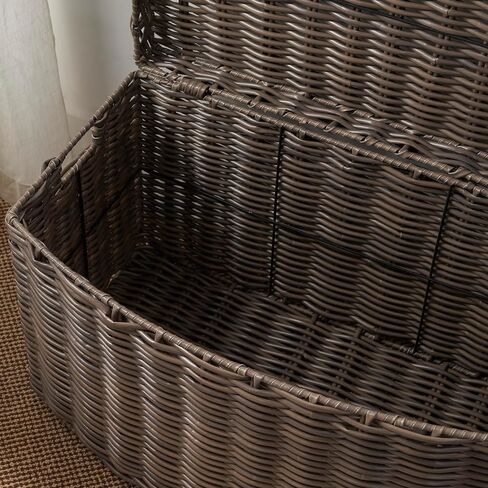 Joseph Rectangular Curve Resin Woven Wicker Trunk with Handles - For Clothes, Towels, Toys, Magazine Storage and Home Decoration (24" x 14" x 15" - Chocolate Brown) in Saudi Arabia