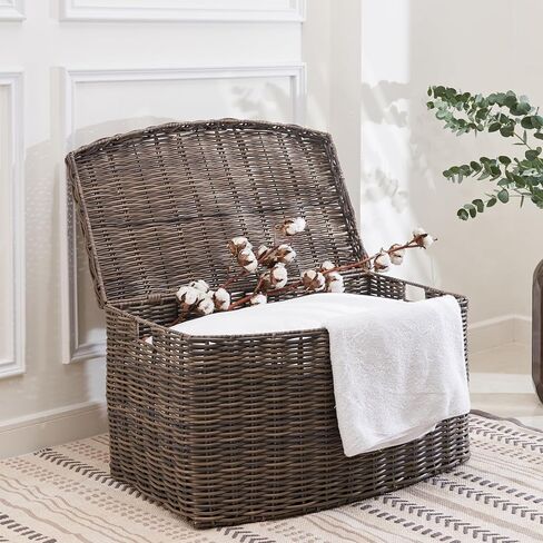 Joseph Rectangular Curve Resin Woven Wicker Trunk with Handles - For Clothes, Towels, Toys, Magazine Storage and Home Decoration (24" x 14" x 15" - Chocolate Brown) in Saudi Arabia