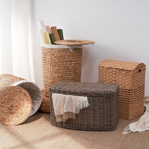 Joseph Rectangular Curve Resin Woven Wicker Trunk with Handles - For Clothes, Towels, Toys, Magazine Storage and Home Decoration (24" x 14" x 15" - Chocolate Brown) in Saudi Arabia