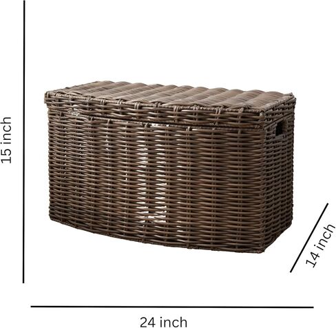Joseph Rectangular Curve Resin Woven Wicker Trunk with Handles - For Clothes, Towels, Toys, Magazine Storage and Home Decoration (24" x 14" x 15" - Chocolate Brown) in Saudi Arabia