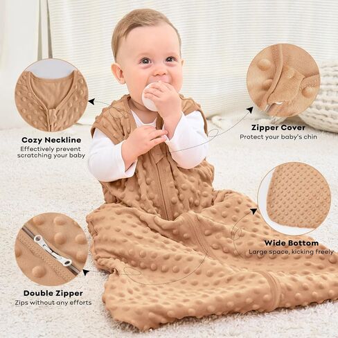 Baby Sleep Sack 6-12 Months, 1.5 TOG Cotton Baby Wearable Blanket with Soft Plush Dots, 2 Pack Newborn and Infant Sleeping Sack with 2-Way Zipper Blue&Grey in Saudi Arabia