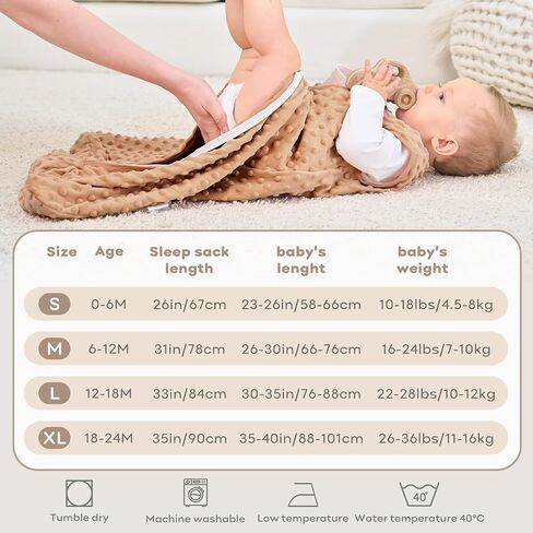 Baby Sleep Sack 6-12 Months, 1.5 TOG Cotton Baby Wearable Blanket with Soft Plush Dots, 2 Pack Newborn and Infant Sleeping Sack with 2-Way Zipper Blue&Grey in Saudi Arabia